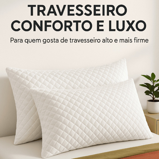 Kit  2 Travesseiros Matelados Premium Conforto e Luxo suporte firme - Alto tamanho 50x70 Matelado