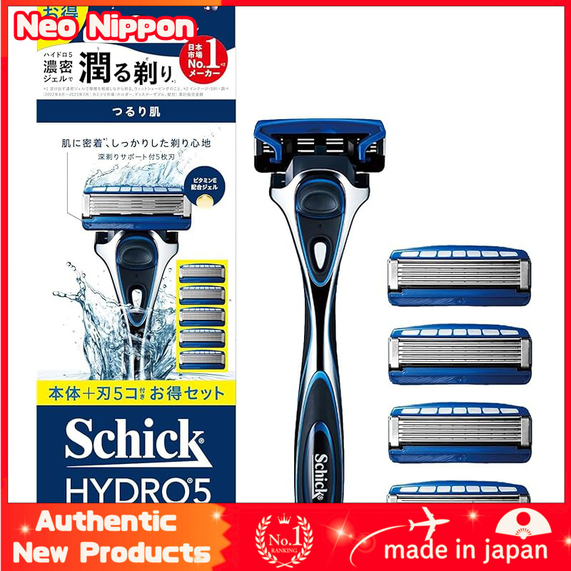 Schick Hydro 5 Premium Smooth Skin Combo Pack (Holder with Blades + 4 Refill Blades) Men's Razor, Plastic, Black