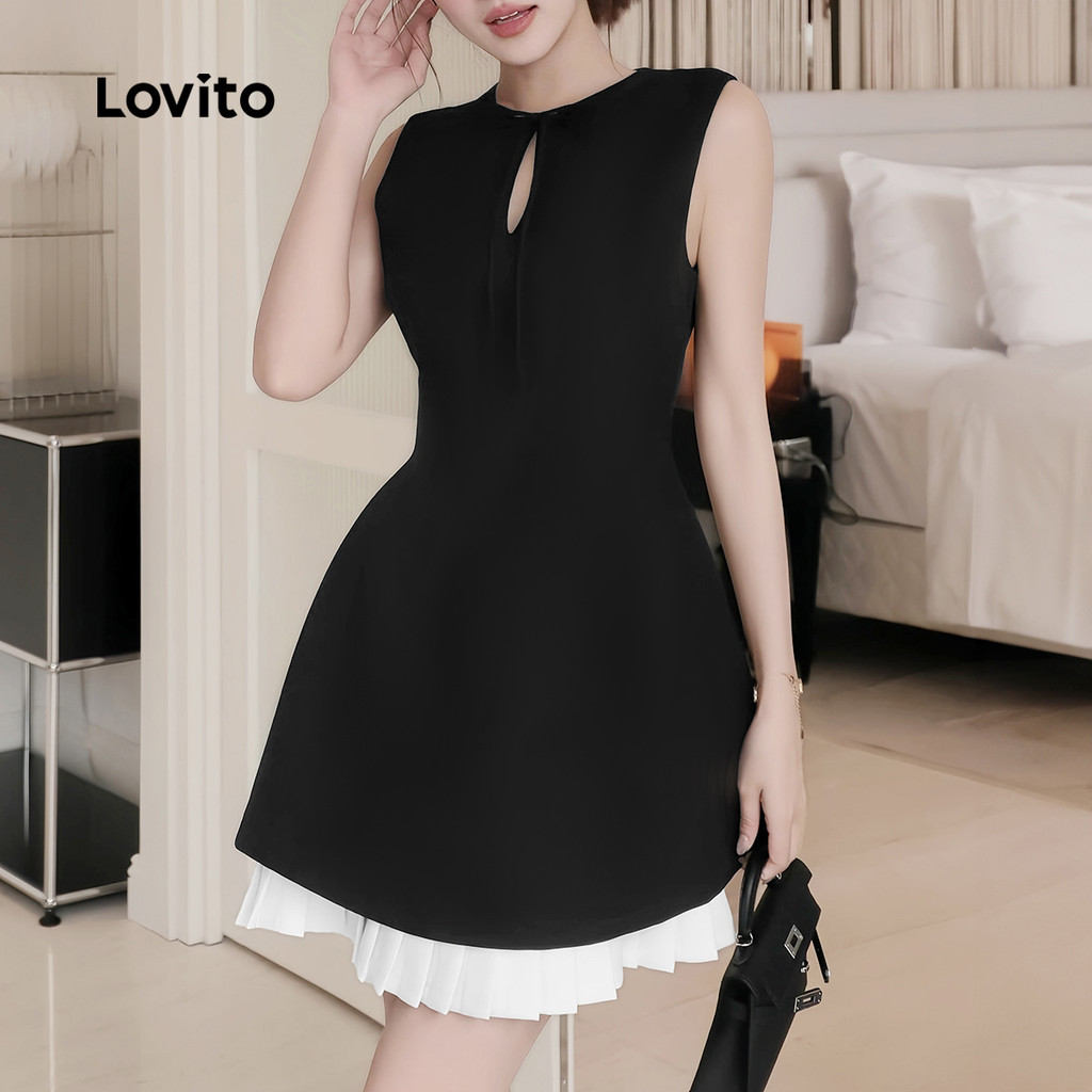 Detalhes do Lovito Vestido Elegante Recortado Com Costura Em Tecido Vestido De Verão/Primavera Para Mulheres L129ED028