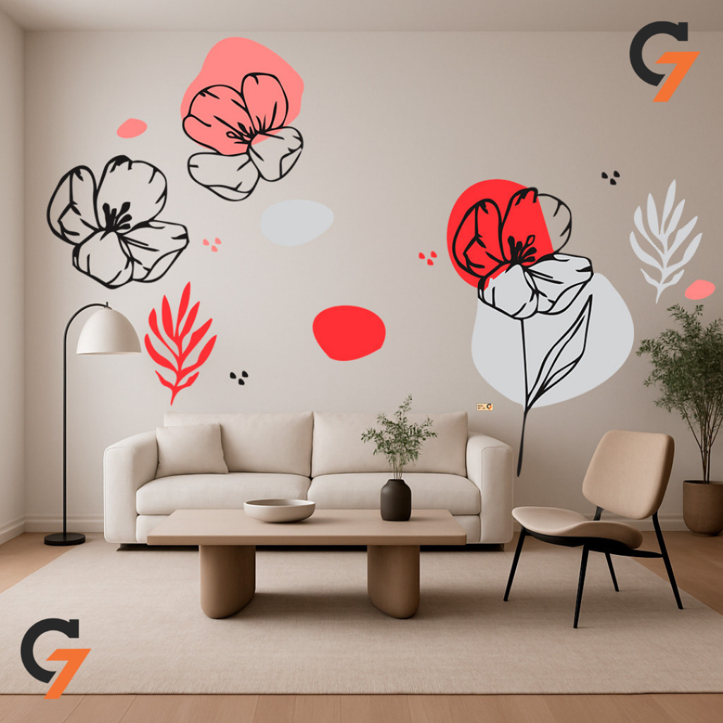 Adesivo de Parede Para Sala Arte Floral Moderna Decorativo Adesivo Lavável Autocolante Elegante