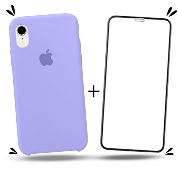 Kit 2em1 Capa + Pelicula Para iPhone XR - Case Silicone Aveludada + Pelicula de Vidro 3D Full Cover