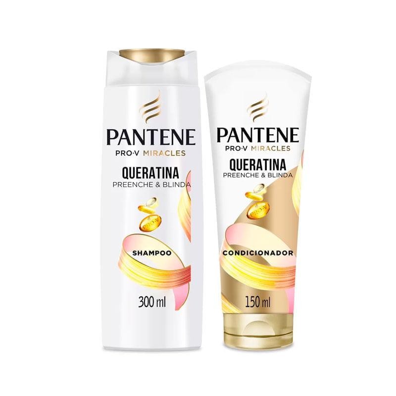 Kit Shampoo Pantene Pro-V Miracles Queratina Preenche & Blinda 300ml + Condicionador 150ml em Oferta na Shopee