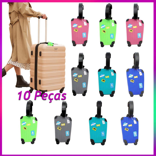 10PCS etiquetas de bagagem de silicone para malas com cartão de identificação etiquetas de viagem