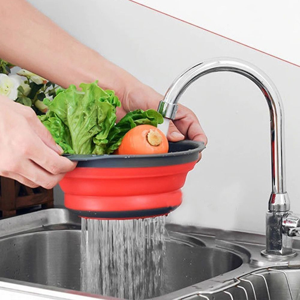 Escorredor Retrátil Silicone Redondo Lavador Dobrável Macarrão Legumes Verduras Frutas Massas Alimentos