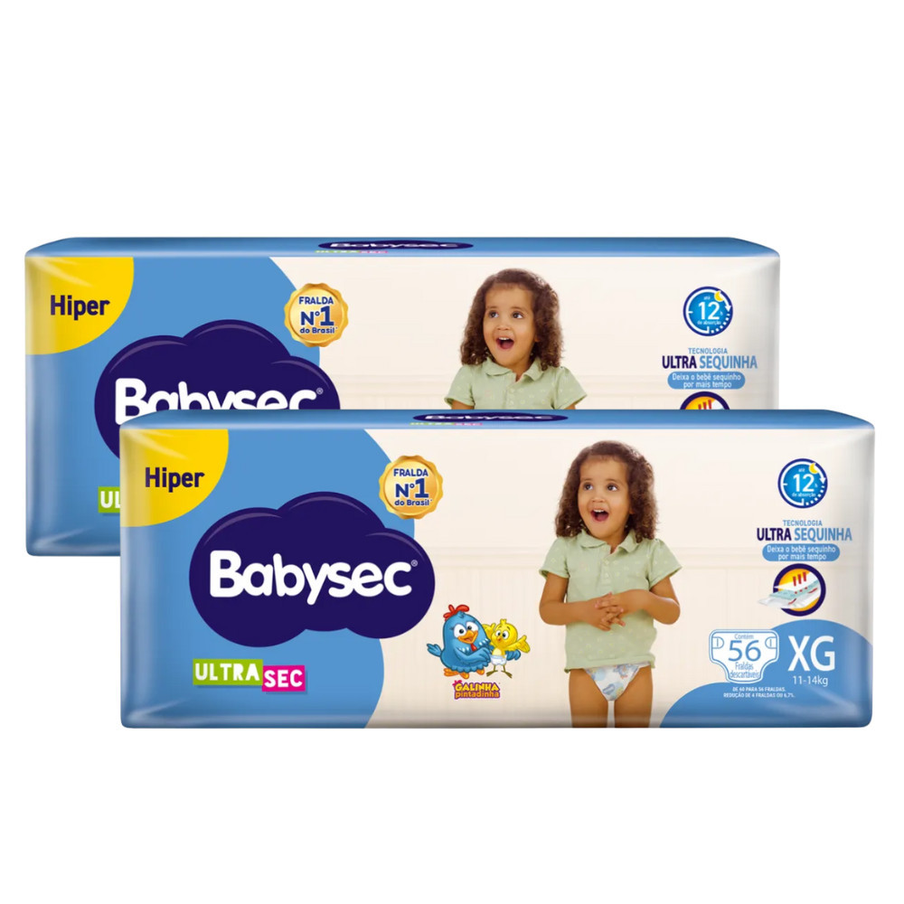 Kit 2x Fralda BabySec Ultrasec Hiper XG 56un Galinha Pintadinha – 112un Econômicas