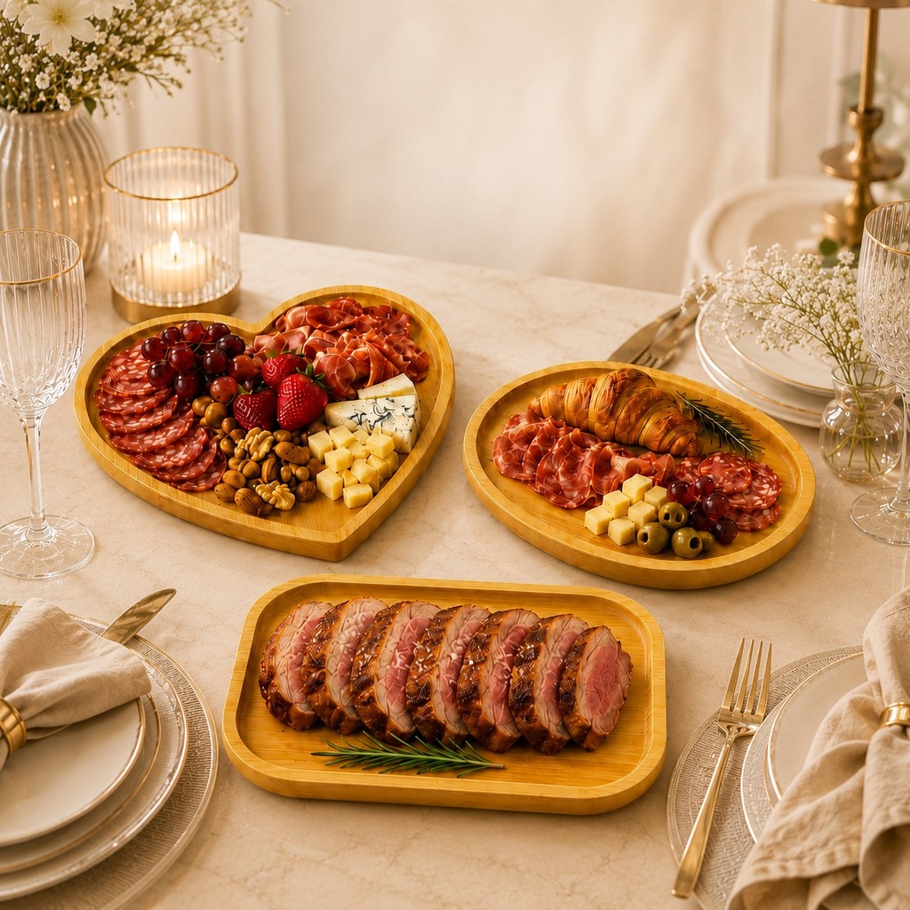 Bandeja Tábua Bambu Petisqueira Decorativa  Porta Frios Coração Oval Retangular  Frutas Queijos Café Luxo