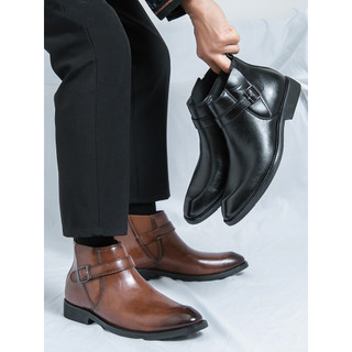 Botas curtas Chelsea de couro genuíno genuíno genuíno, botas de deserto de couro genuíno, botas de Cowboy ocidentais ame