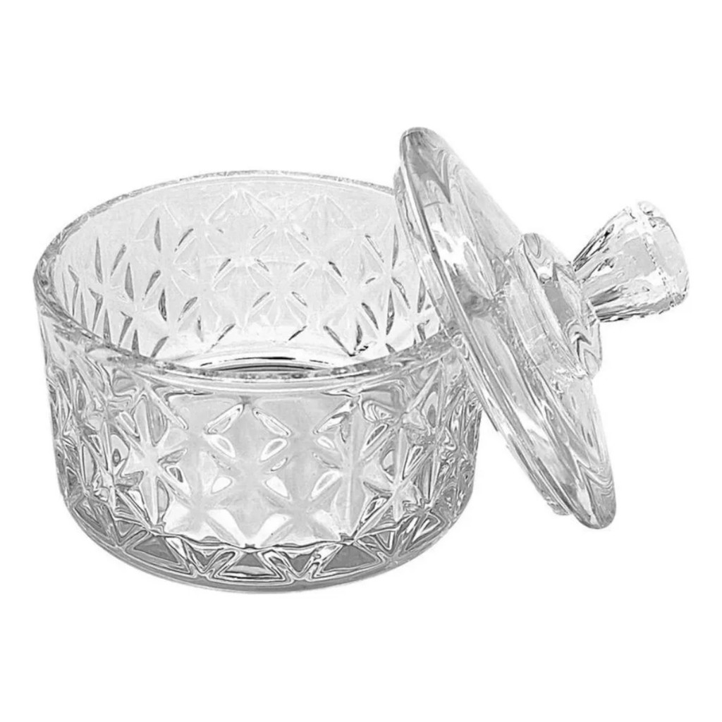 Mini Baleiro de Vidro com Tampa C/Tampa Diamante - Elegante