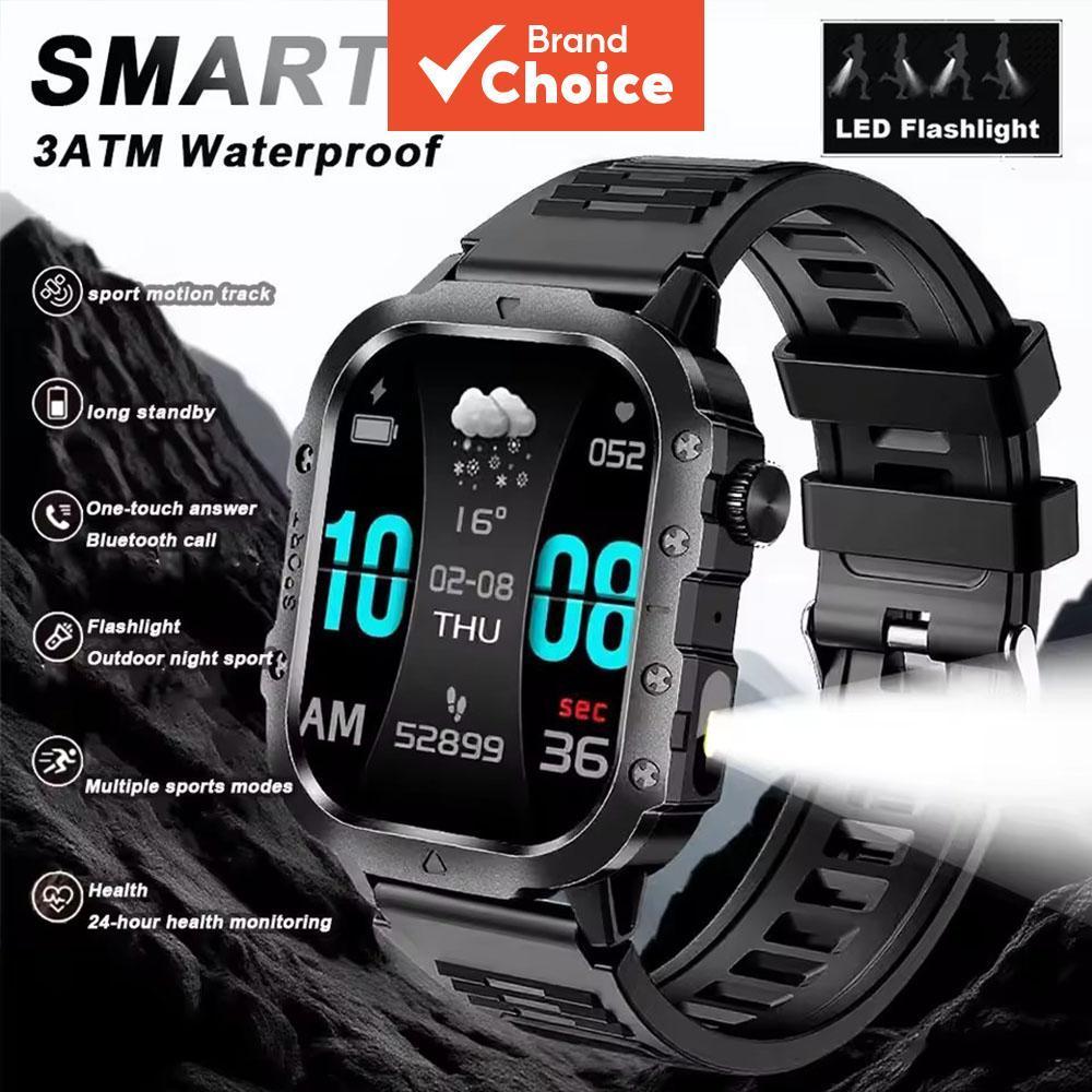 Relógio Inteligente Esportivo Outdoor Masculino com Lanterna LED 2.01'' HD Tela Sensível ao Toque Chamada Bluetooth por