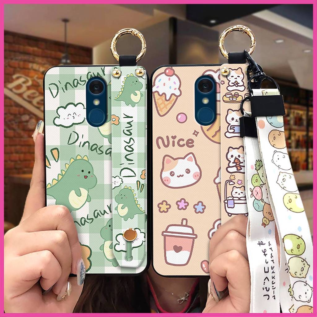 Capa De Telefone De Silicone Com Alça De Pulso Para LG Q7/Q7 +/Q7A/Style L-03K-JP Macia De Anime Resistente À Sujeira Bo