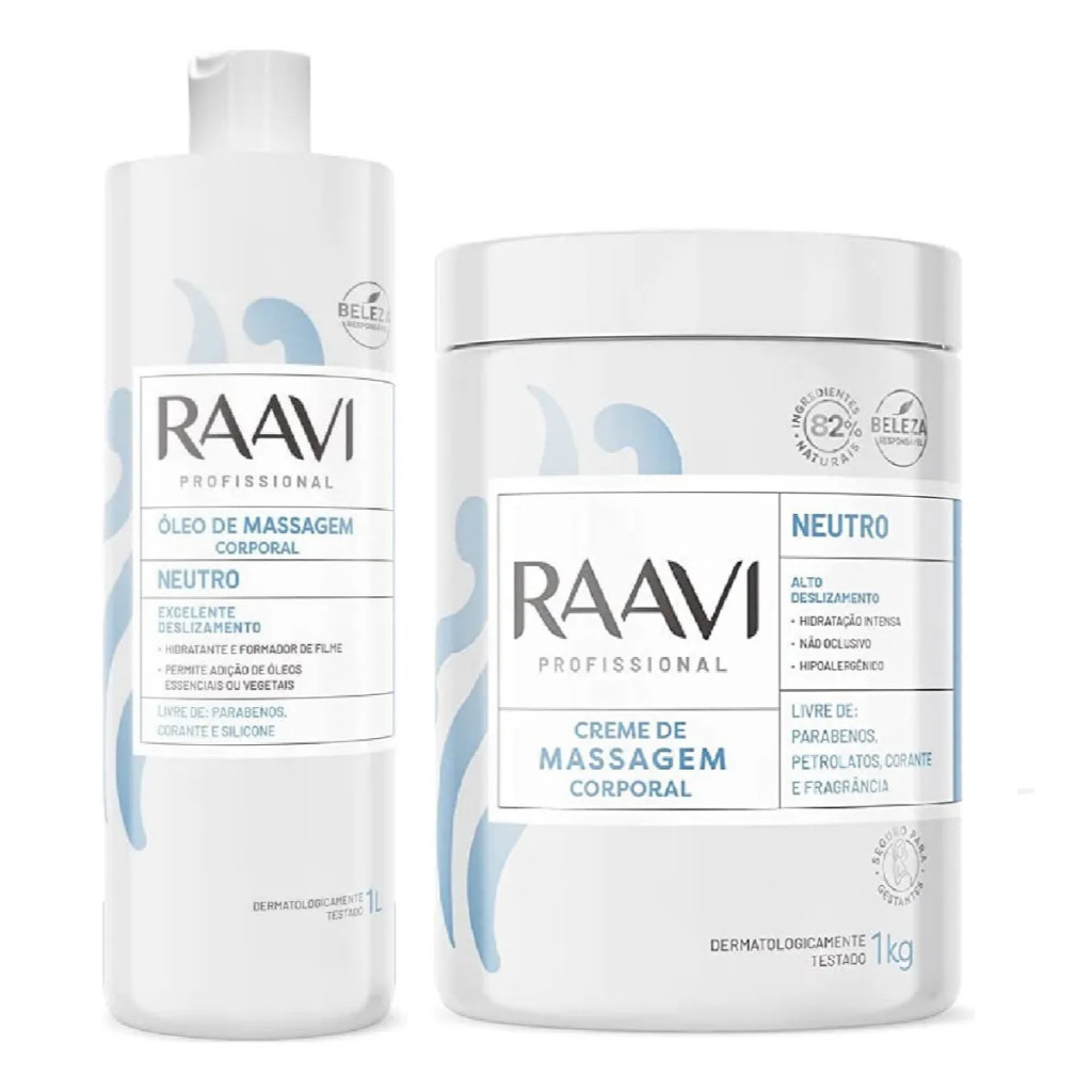 Raavi Kit Para Massagem Óleo Neutro 1l+creme Neutro 1kg