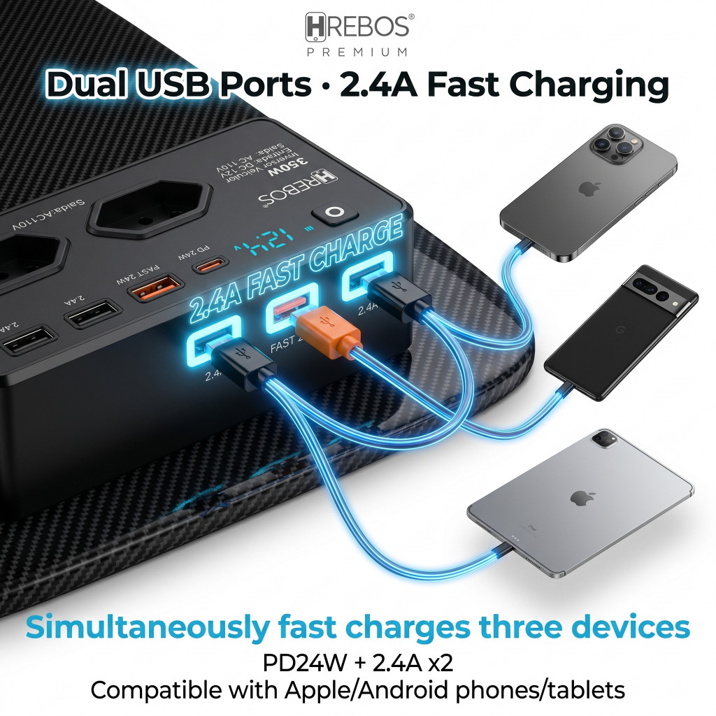 HREBOS x HEYOO Inversor de carro portátil Plug Play Universal