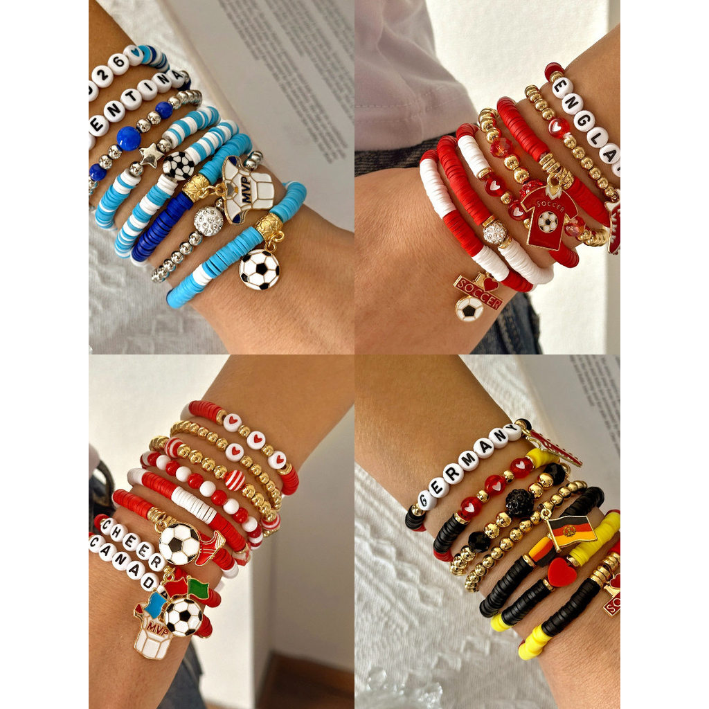 2026 Novo Produto 2026 Espanha Inglaterra Mercadoria Conjunto de Pulseira de Futebol Argentina Brasil Fãs Alemãs Apoio L