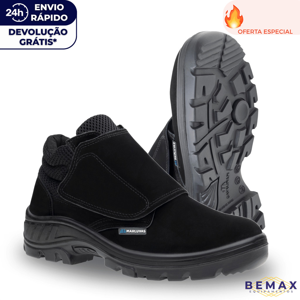 Bota Botina De Segurança Marluvas Trekking 95B26 Velcro Couro Nobuck Biqueira da Plástico CA 52631
