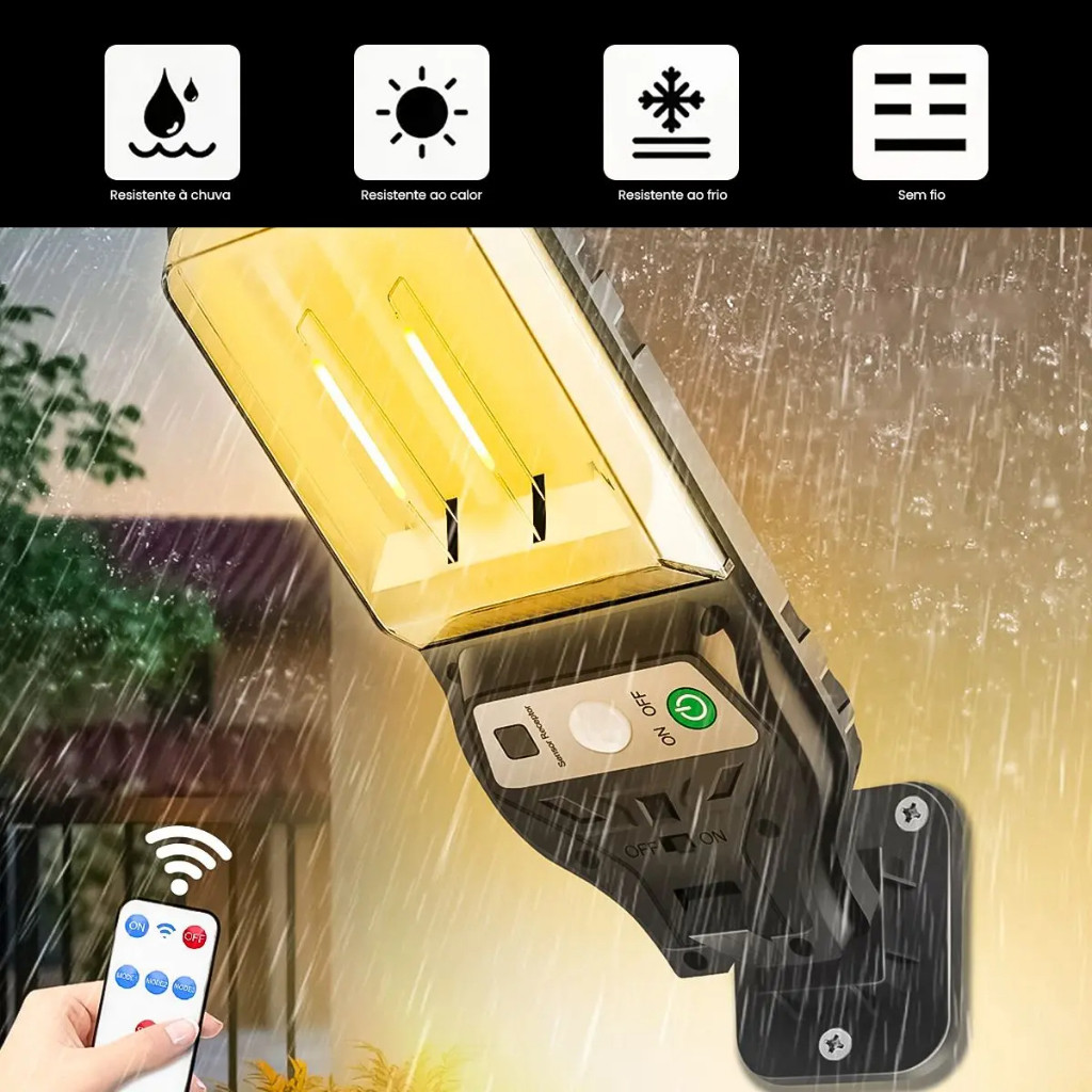 Luminária Solar Led com Sensor de Presença e Aprova Dágua com Suporte para fixar na parede