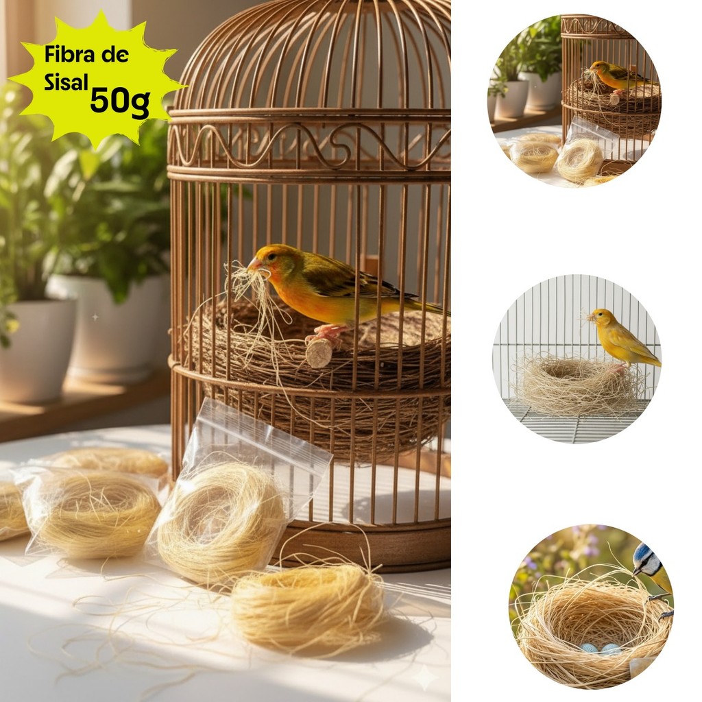 Fibra de Sisal 100% Natural Para Ninho Aves 50g - Canarios, Periquitos, Passaros Diversos