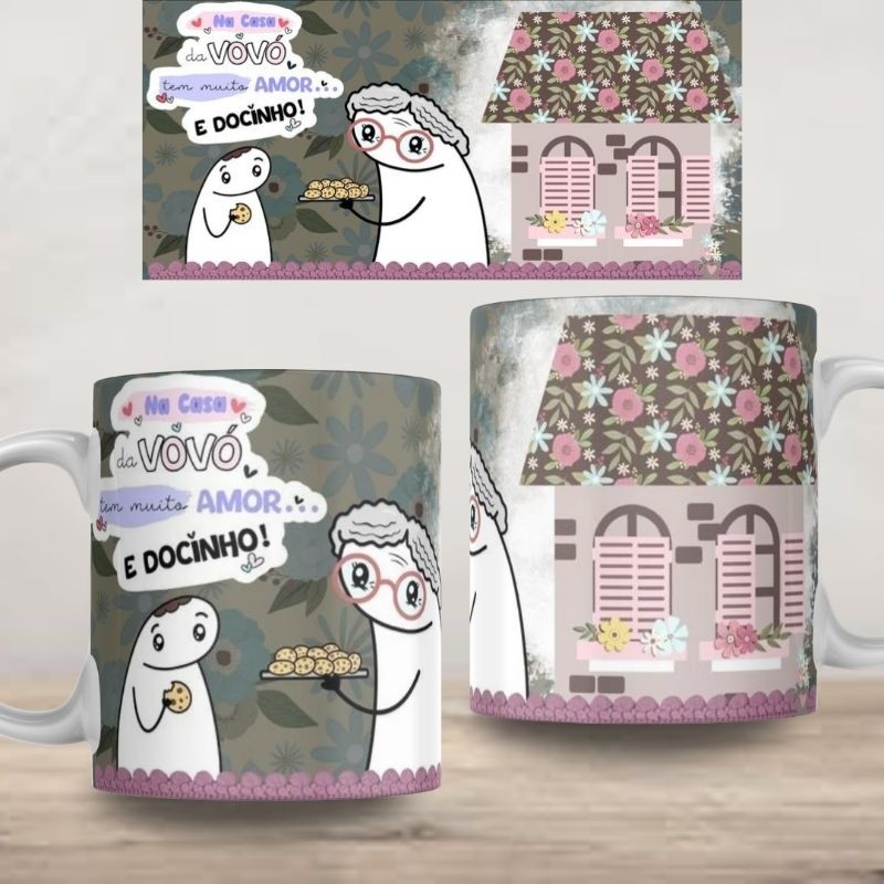 Xícara Caneca Dia Das Mães Na casa Da Vovó tem muito amor e docinho Personalizada Cerâmica Plastico Presente Promoção Le