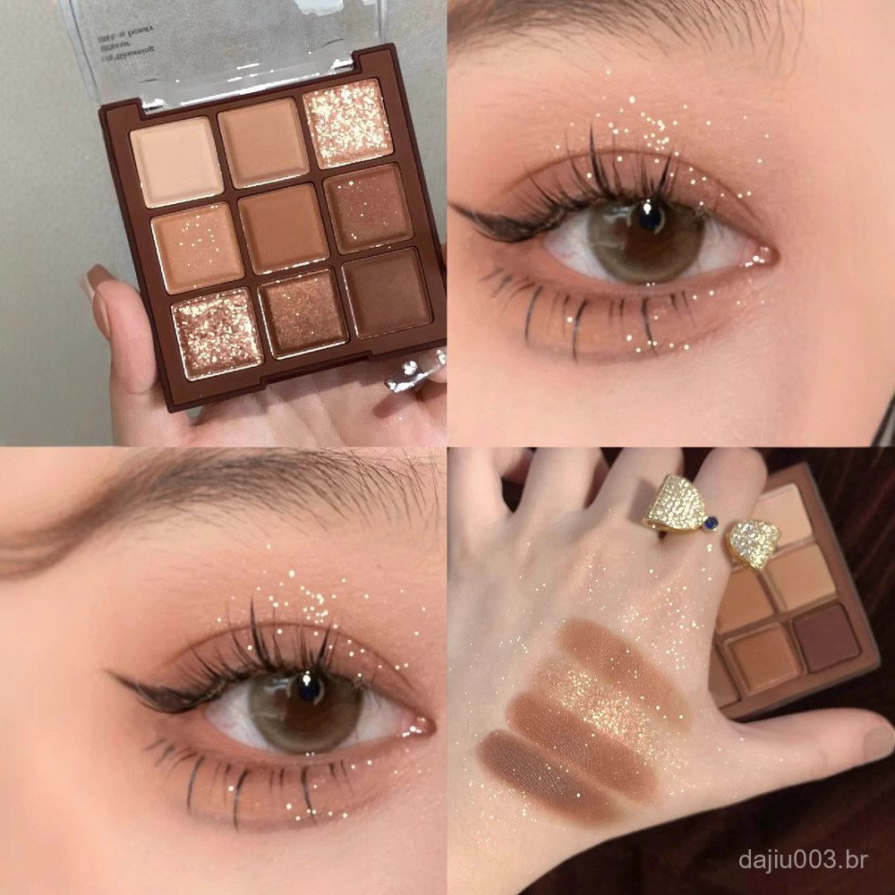⭐ ⭐ Paleta de Sombras Chocolate Marrom Quente, paleta de sombras de nove cores estilo INS, tons terrosos laranja-marrom
