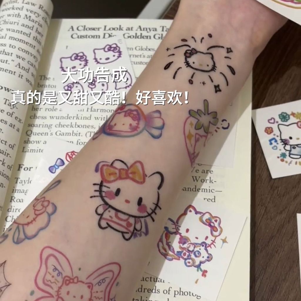 Kitty kitty gato tatuagem adesivos barato bonito dos desenhos animados à prova dwaterproof água de longa duração braço a