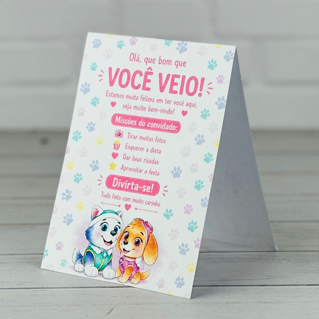 10 a 50 Plaquinhas de mesa SKYE E EVEREST patrulha canina Centro de mesa Lembrancinha de festa infantil
