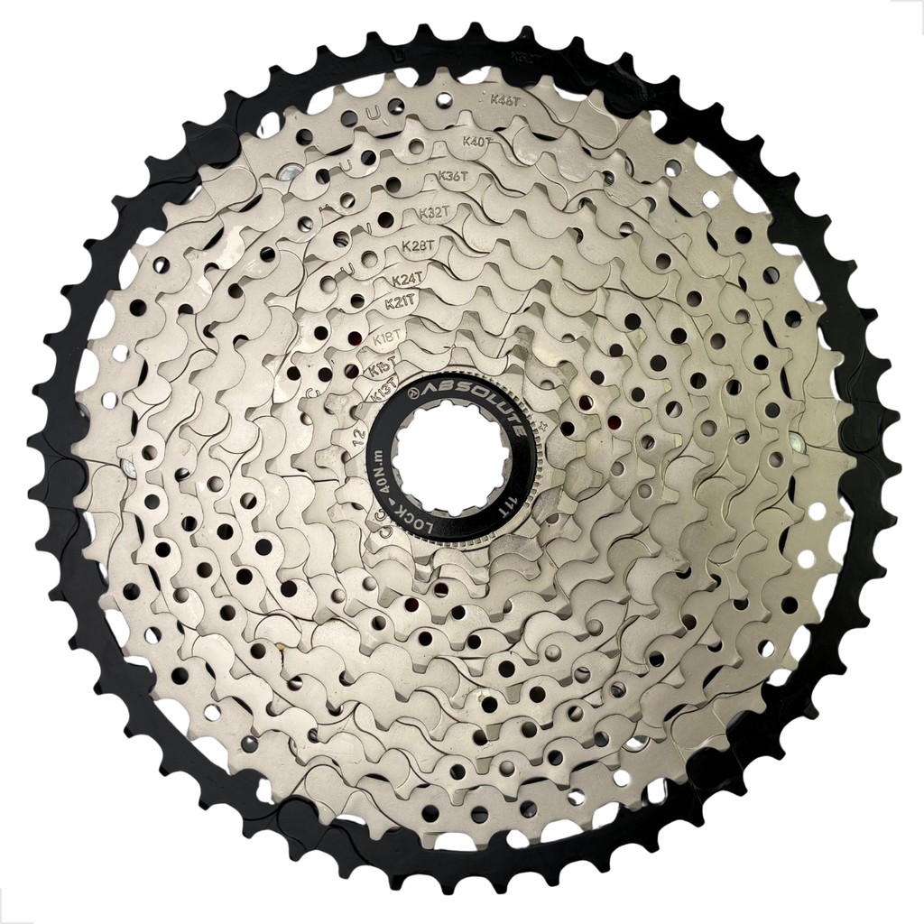 CASSETE K7 12V ABSOLUTE 11/52D PRATA C/ PRETO - OEM SEM CAIXA - P/ Freehub 8v/9v/10v MTB