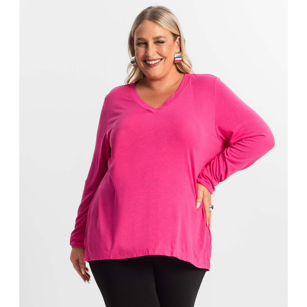 Blusa Manga Longa Visco Tricot Secret Glam Rosa
