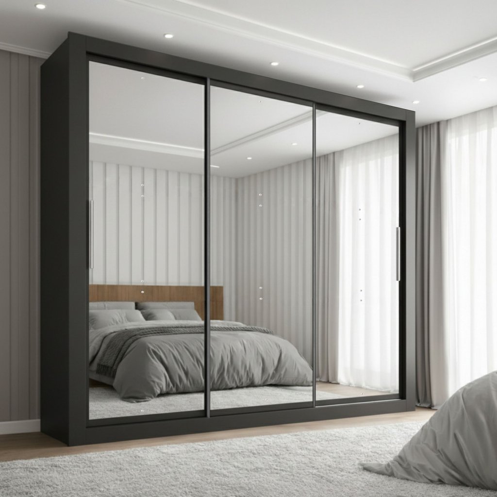 Guarda-Roupa Casal 3 Portas com Espelho e 4 Gavetas 185,5cm Viena Yescasa Preto Preto