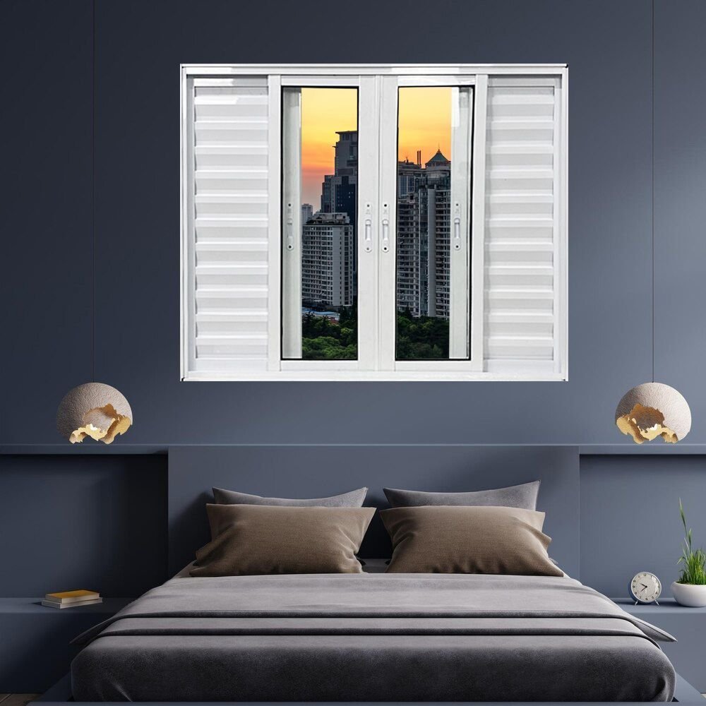 Janela Veneziana de Alumínio 6 Folhas 120 x 120cm Linha 25 Esquadrias Bergamo Branco 120cm x 120cm