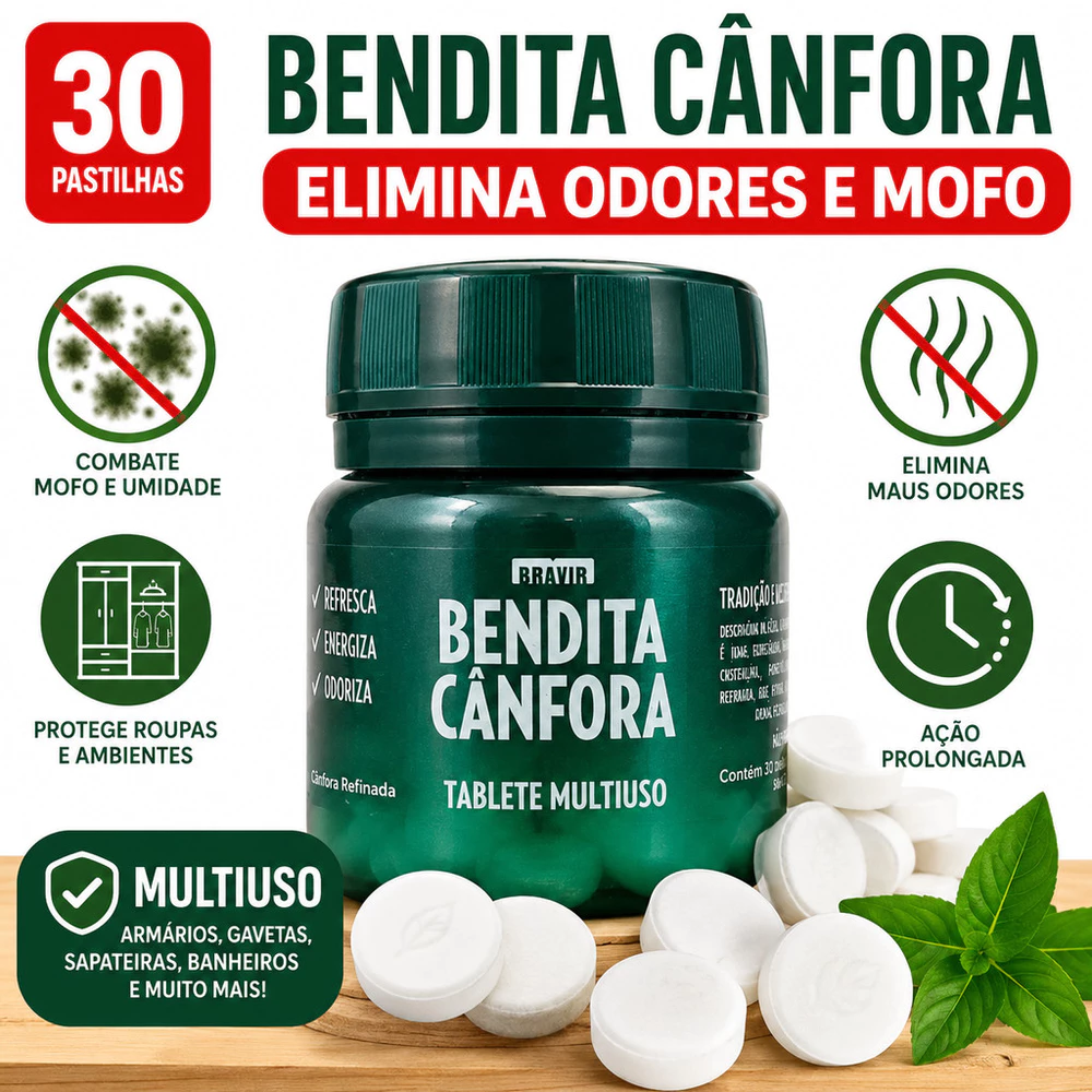 Pastilhas de Cânfora Bendita Cânfora 30 Unidades Antimofo Elimina Odores Armários Gavetas Sapateiras