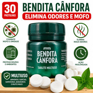 Pastilhas de Cânfora Bendita Cânfora 30 Unidades Antimofo Elimina Odores Armários Gavetas…