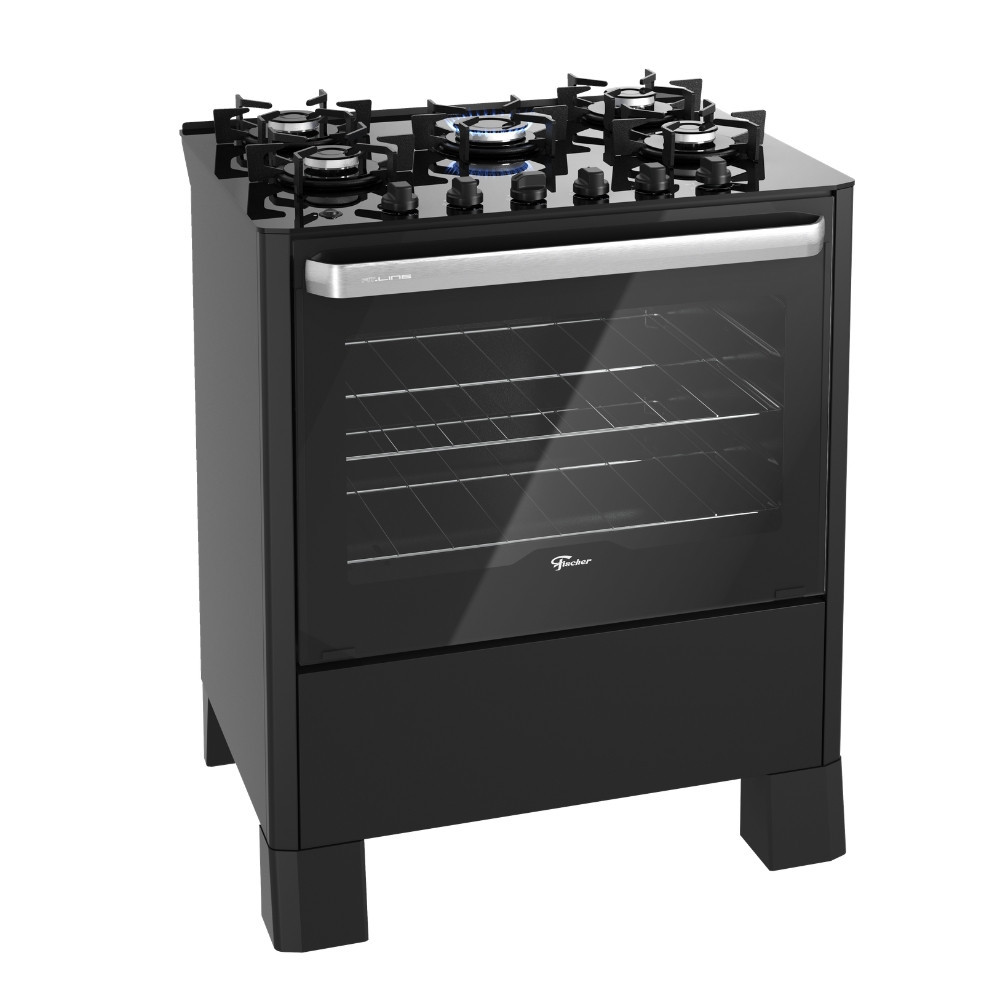 Fogão 5 Bocas Fischer Fit Line Mesa de Vidro