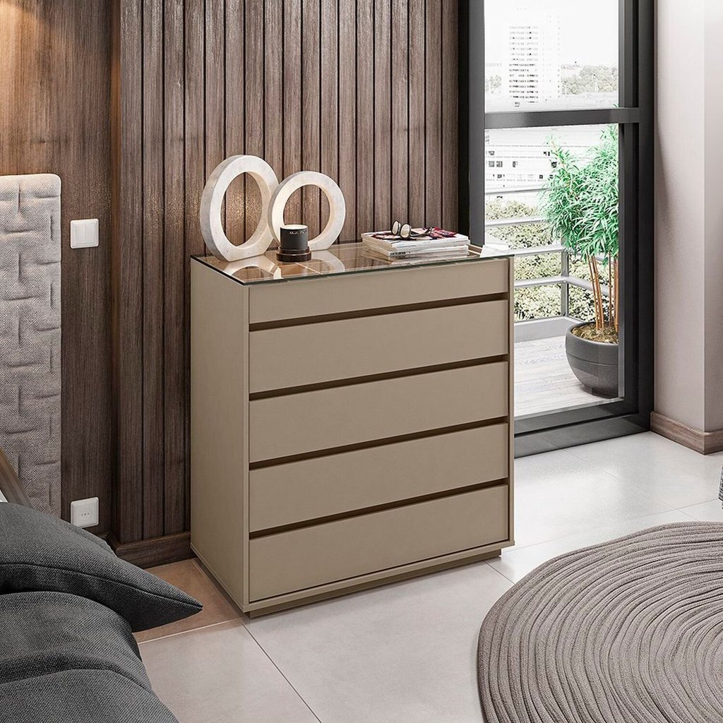 Cômoda 5 Gavetas com Organizador Belize Cinza/Fendi