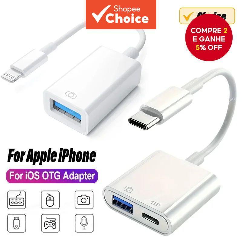 Adaptador OTG para iPhone 16 15 14 13 12 Pro Max XR 8 Plus - Cabo 8 Pinos para USB 3.0 Conversor para Mouse, Teclado,