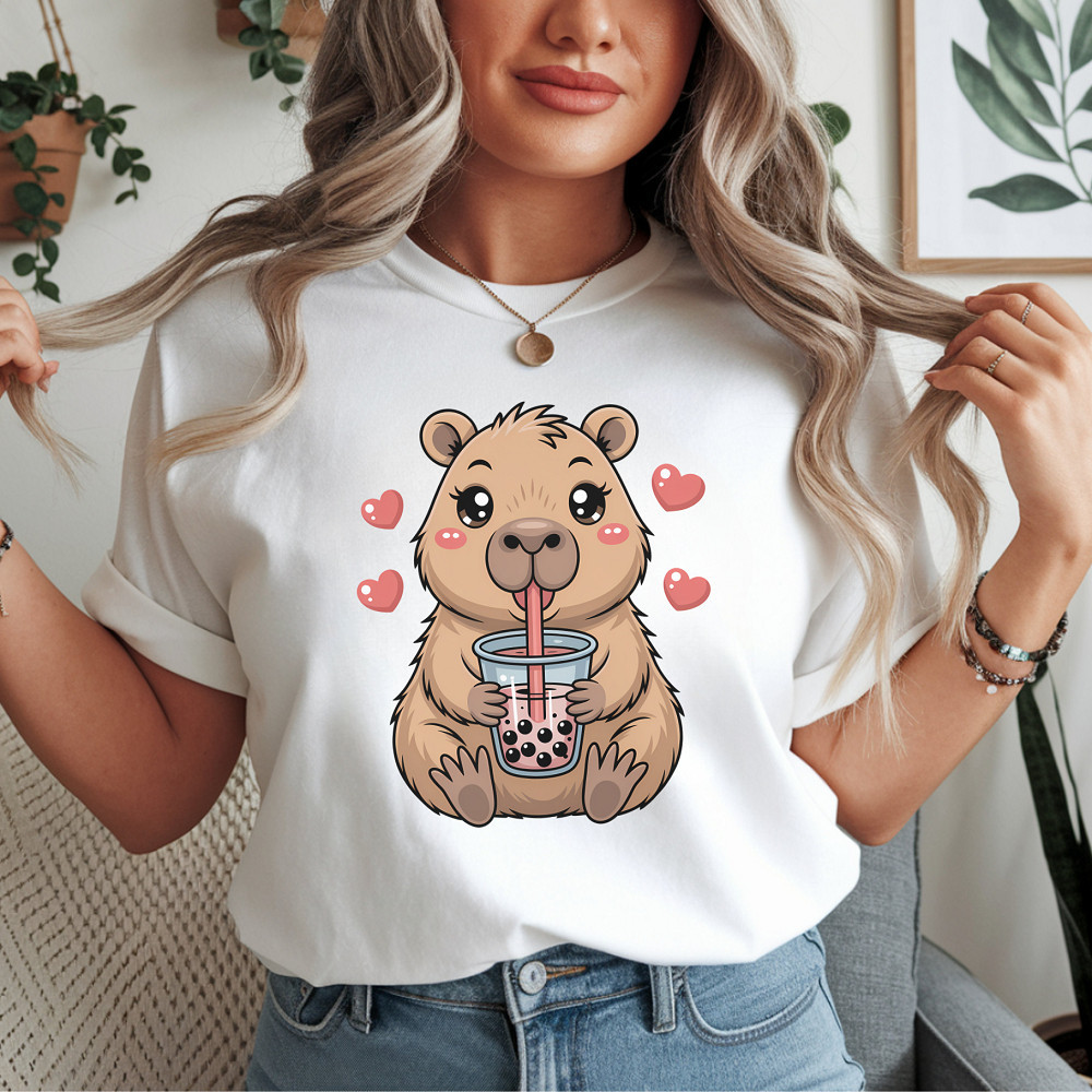 Camisa Camiseta Feminina T-Shirt Algodão Básica Gola Redonda Estampa Love Capivara Diversas Cores Blusa 100% Algodão..