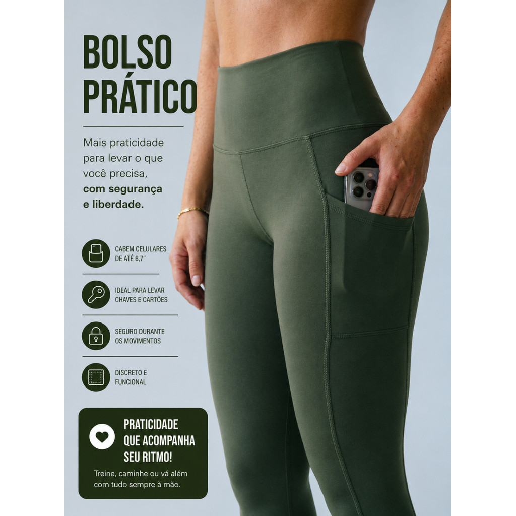 Calça Legging Feminina Suplex Premium Com Bolso Lateral Academia Fitness Cintura Alta Sem Transparência
