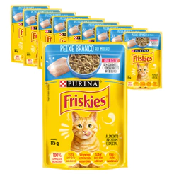 Ração Úmida Purina Friskies Sachê para Gatos Adultos sabor Peixe Branco 85g - KIT 10 unids.