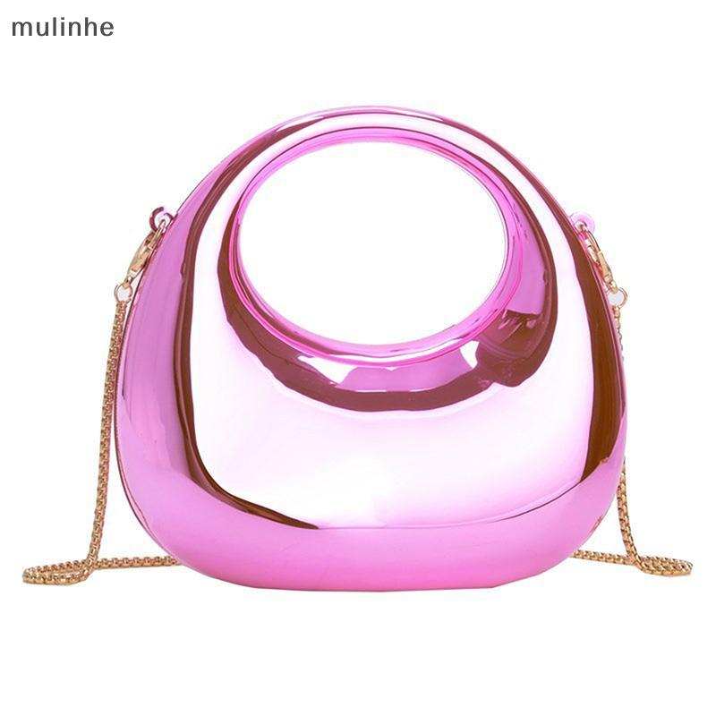 Bolsa Crossbody De Corrente Feminina Pequena Meia Lua Acrílica Metálica De Luxo