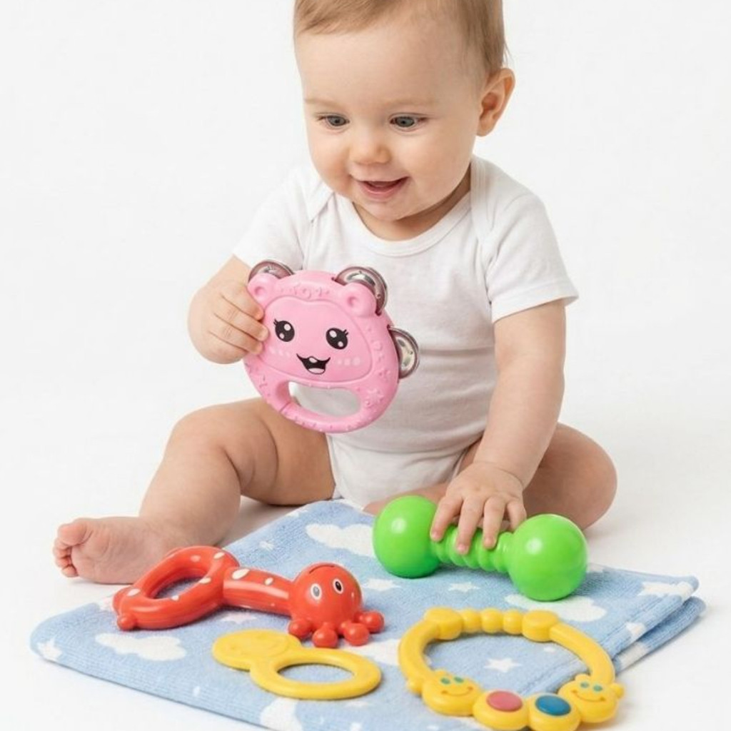 Mordedores Educativos 3 Peças – Silicone Macio Com Chocalhos Coloridos Para Alívio da Dentição e Estímulo Sensorial