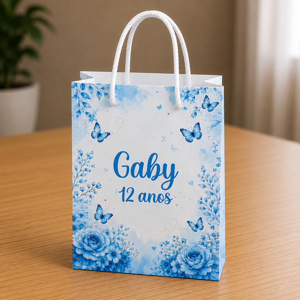Sacolinha Borboleta Azul Personalizada | Pegue e Monte | Lembrancinhas | Festa infantil | Aniversário