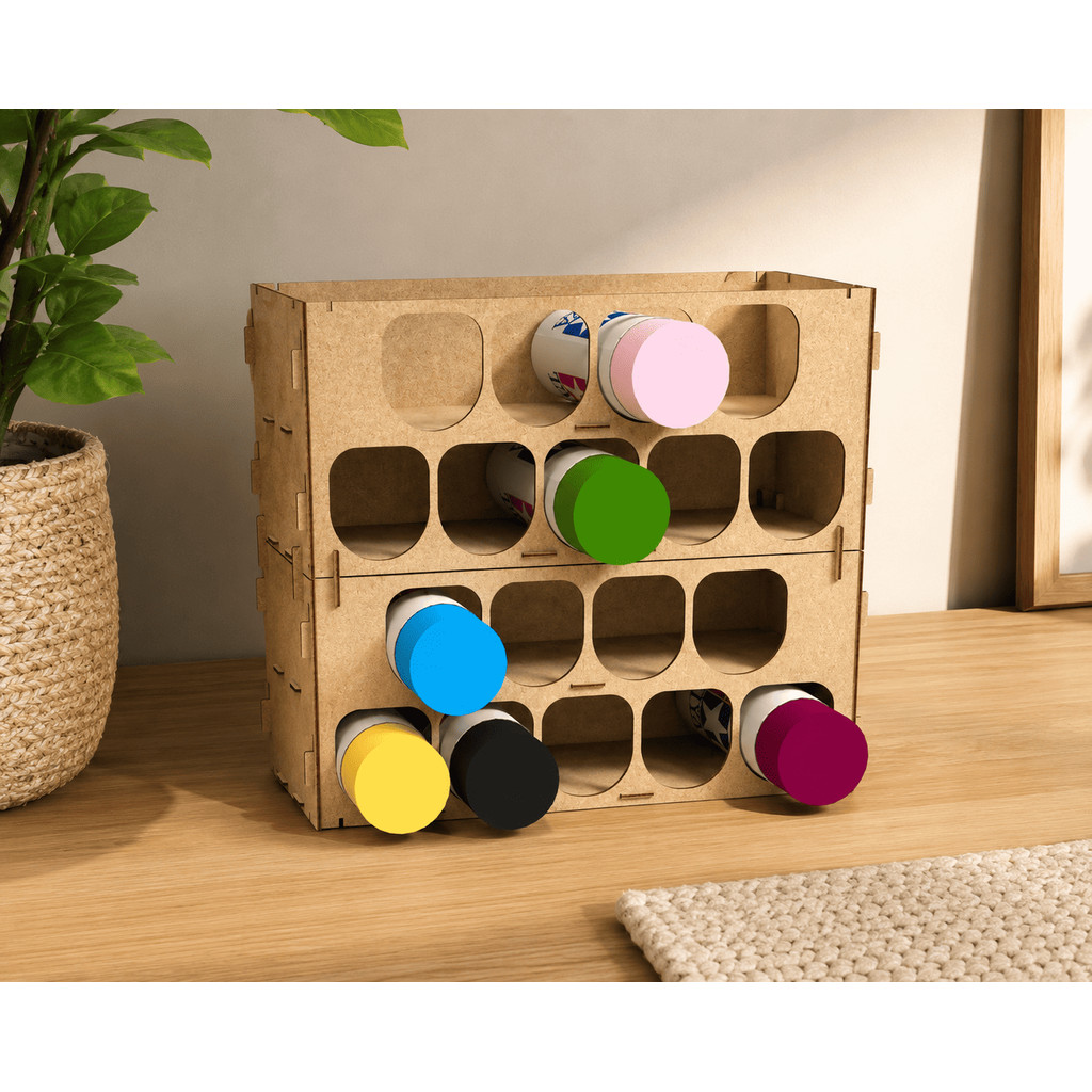 Organizador para Latas de Tintas Em MDF Cru | Porta Tintas para Artesanato, Pintura e Bancada