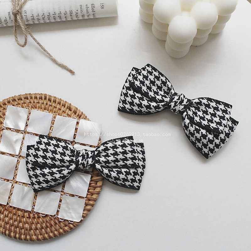 Xiaoxiang estilo Houndstooth arco grampo de cabelo elegante All-Match preto branco clipe superior clipe lateral