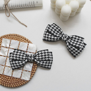 Xiaoxiang estilo Houndstooth arco grampo de cabelo elegante All-Match preto branco clipe superior clipe lateral