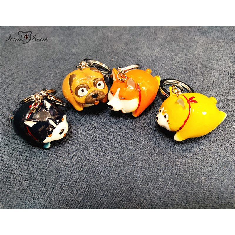 Versão coreana bonito gordo bonito Husky Corgi Shiba Inu Pug boneca chaveiro saco pingente filhote de cachorro pingente