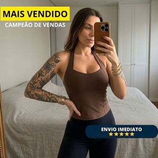 Regata Top Halter Blusinha Halter Neck Moda Gringa  Frente Única Costas Nuas Cropped
