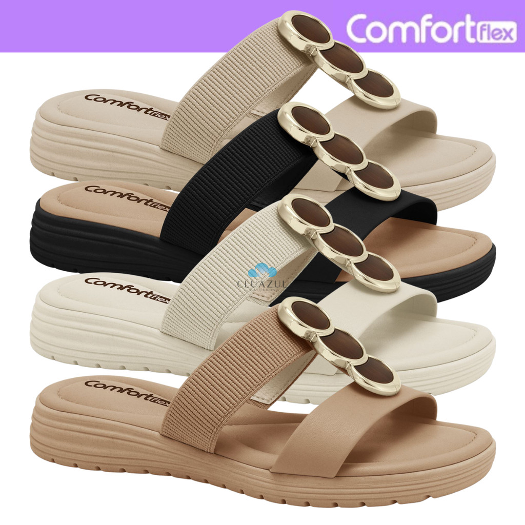 Sandália Feminina Comfortflex Slide Rasteira Conforto Elástico Casual em Oferta na Shopee