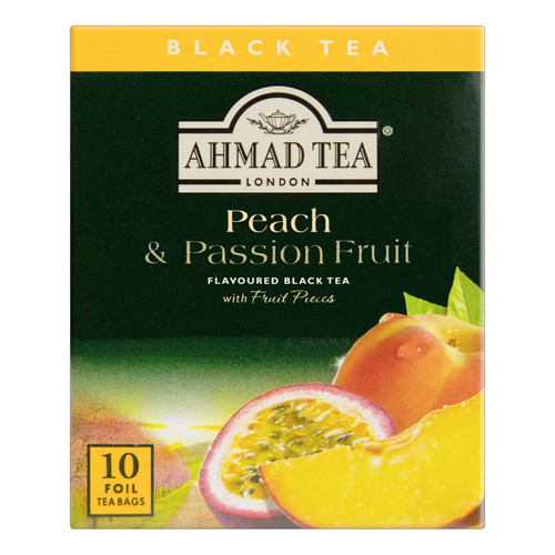Chá Ahmad Tea London Preto Peach & Passion Fruit Em Sachê 20 G 10 U