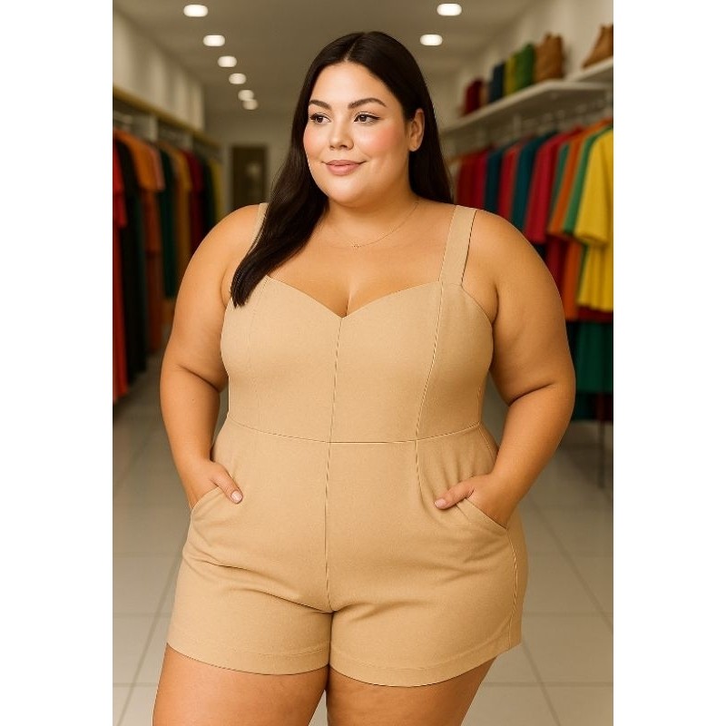 Macaquito Moda Plus Size Feminino Plus Size Macaquinho Plus size Moda Plus Size Feminina