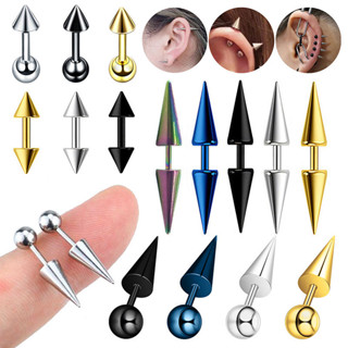 [Gorgeousxx] Brincos De Orelha Cônicos Com Ponta De Aço Inoxidável De 1 Peça Para Mulheres E Homens Joias Finas em Oferta na Shopee