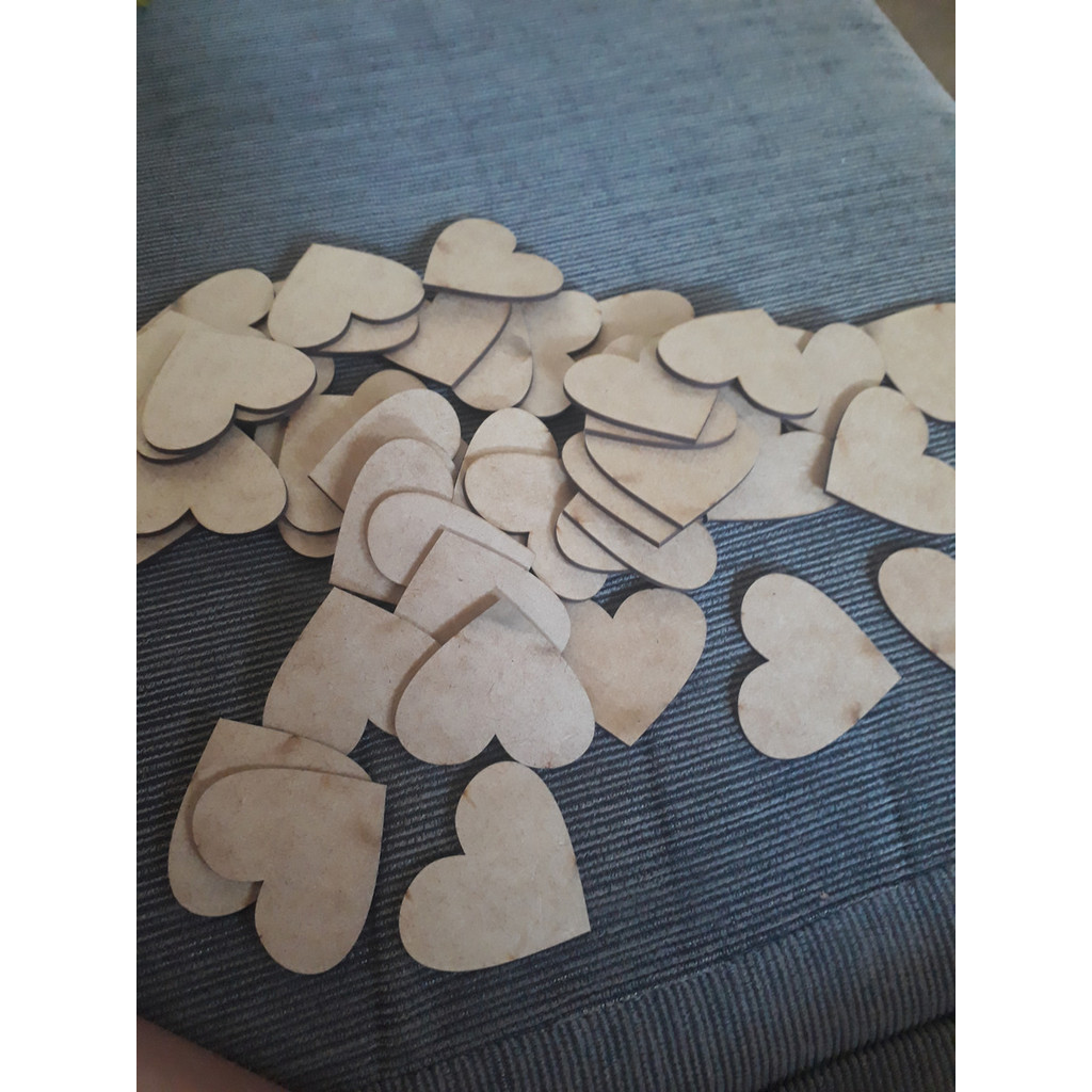 Pacote 50 Aplique Coração Mdf Cru 5cm X 5cm  Corte A Laser
