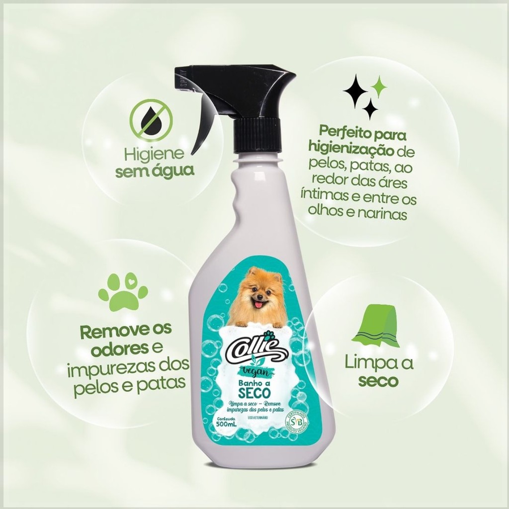 Banho a Seco Pet Para Cães e Gatos Limpeza Suave 500ml Collie